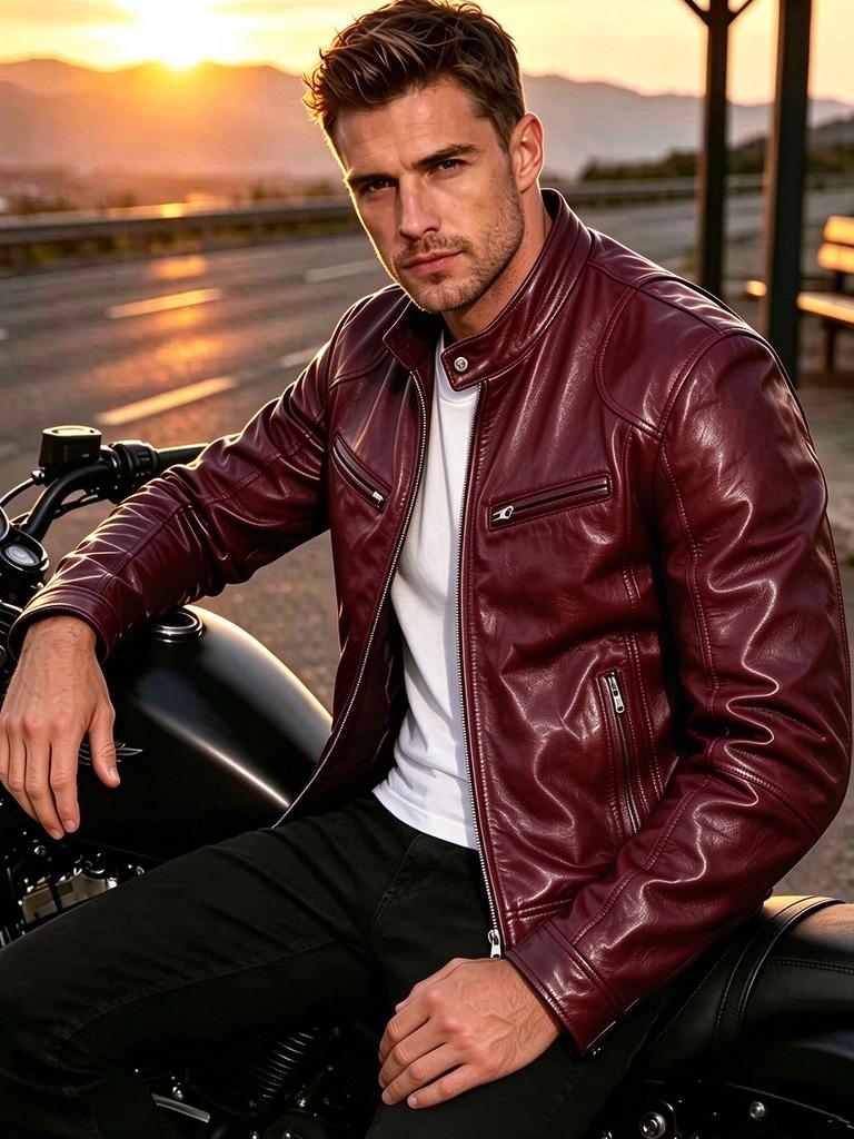 Men's stand-up collar locomotive PU leather jacket spring and autumn slim zipper leather jacket youth casual jacket multi-color optional