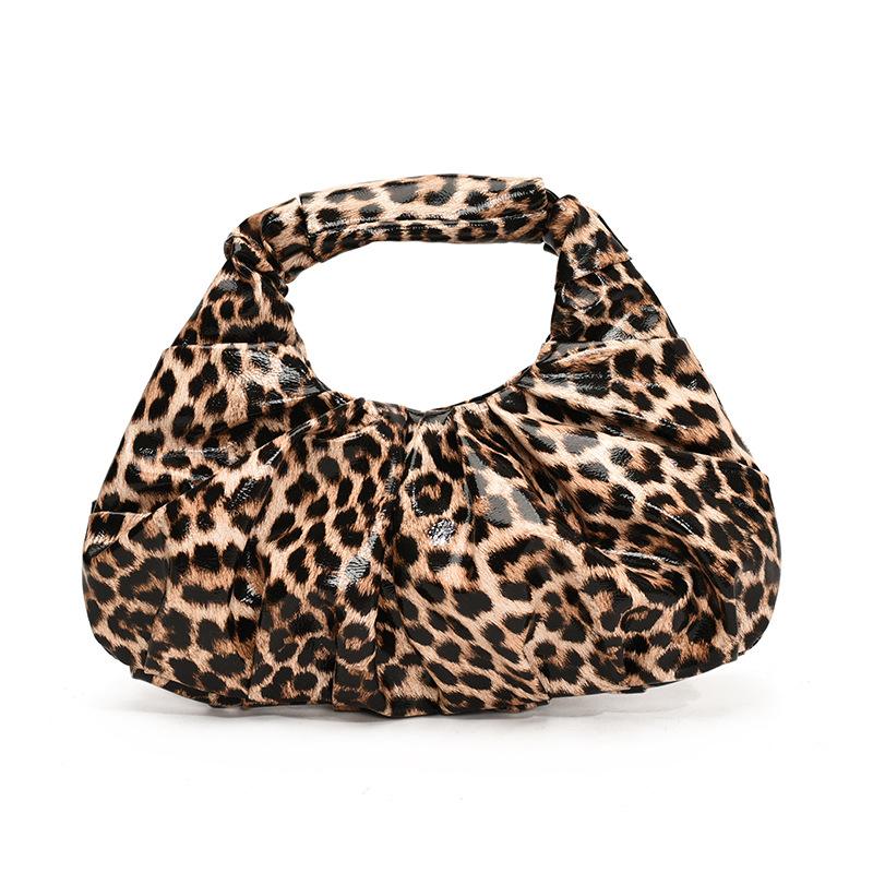 Casual Pu Leopard Print Handbag Purse Cloud Bag Pu Leather Handbag Black Fashionable Underarm Bag Students