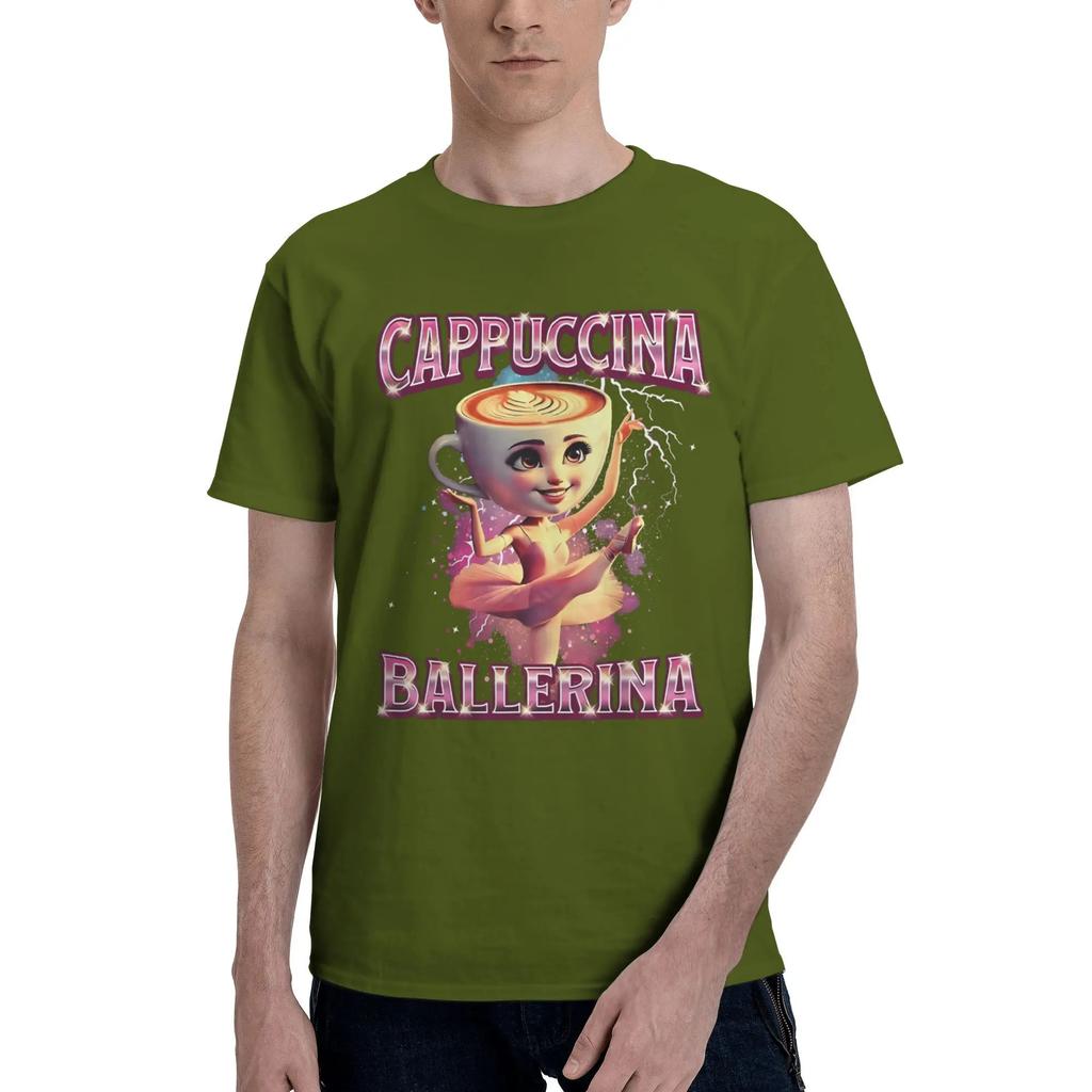 Novelty Funny Cappuccina Ballerina Cappuccino Dancer Coffee TShirt Unisex O Neck Pure Cotton T Shirts Short Sleeve Tees Tops