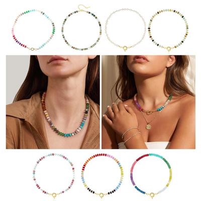 Mehrfarbige Perlenkette Verstellbare Länge Halskette Bunte Stein Halskette Modeschmuck für Stilvolle Outfits