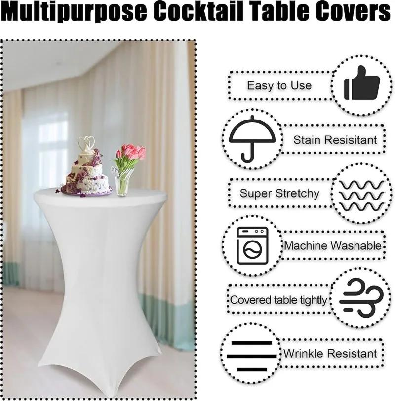 1-6Pcs Spandex Round Tablecloth Cocktail White Table Covers Fitted Stretch Tablecloth for Wedding, Banquet, Party, Birthday