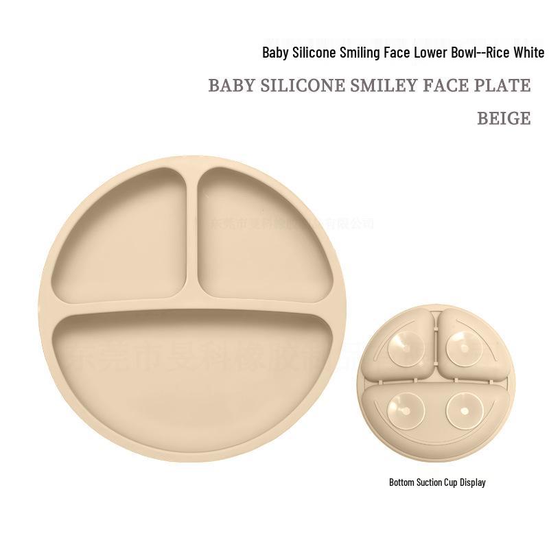 Children's Silicone Smiley Face Divided Meal Plate - Drop-Resistant, Three-Compartment Training Tableware
