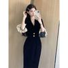 French Hepburn Style Black Velvet Dress Autumn and Winter High-end Waist Small Black Dress Light Luxury Niche Dress Dress Women