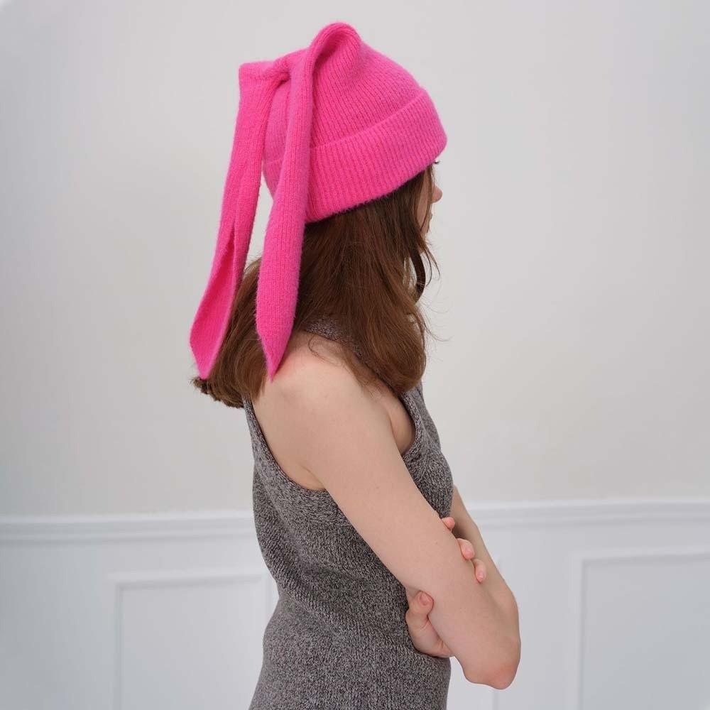 Elastic Rabbit Ears Cap Trendy Solid Color Knitted Hat Versatile Brimless Beanie Hat Outdoor