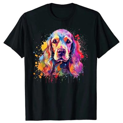 Colorful Splash Art Cocker Spaniel Dog T Shirt Graphic T Shirts Men Clothing Tee Tops Round Neck Short-Sleeve Tshirt Camisetas