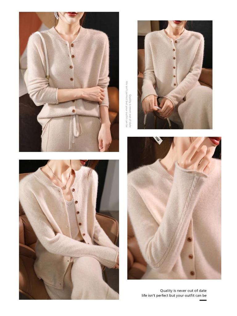 2024 Women's Loose V-Neck Pure Wool Knit Cardigan - Autumn/Winter Plus Size French Style Outerwear