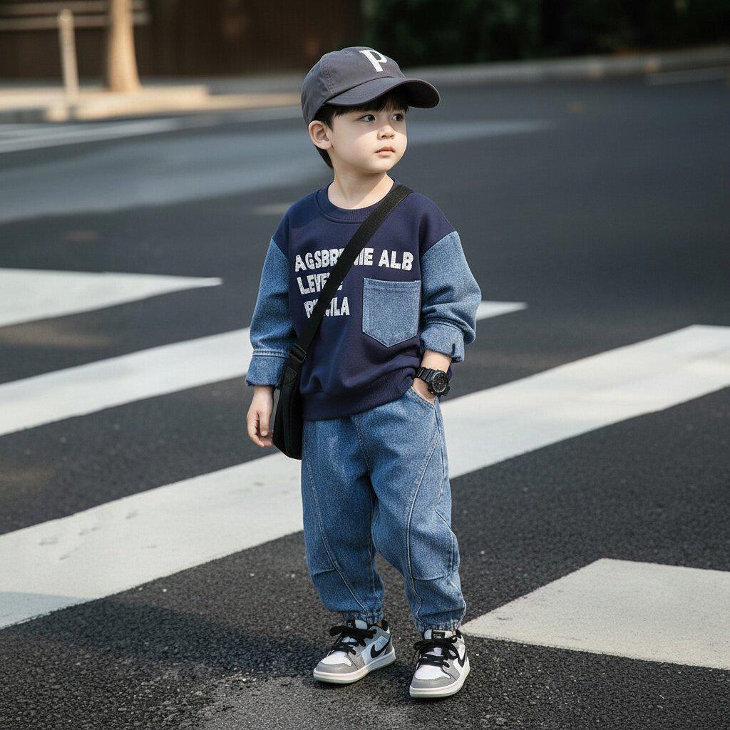 Boys' Stylish Spring & Autumn Hoodie Set 2026: Cool Two-Piece Baby Outfit