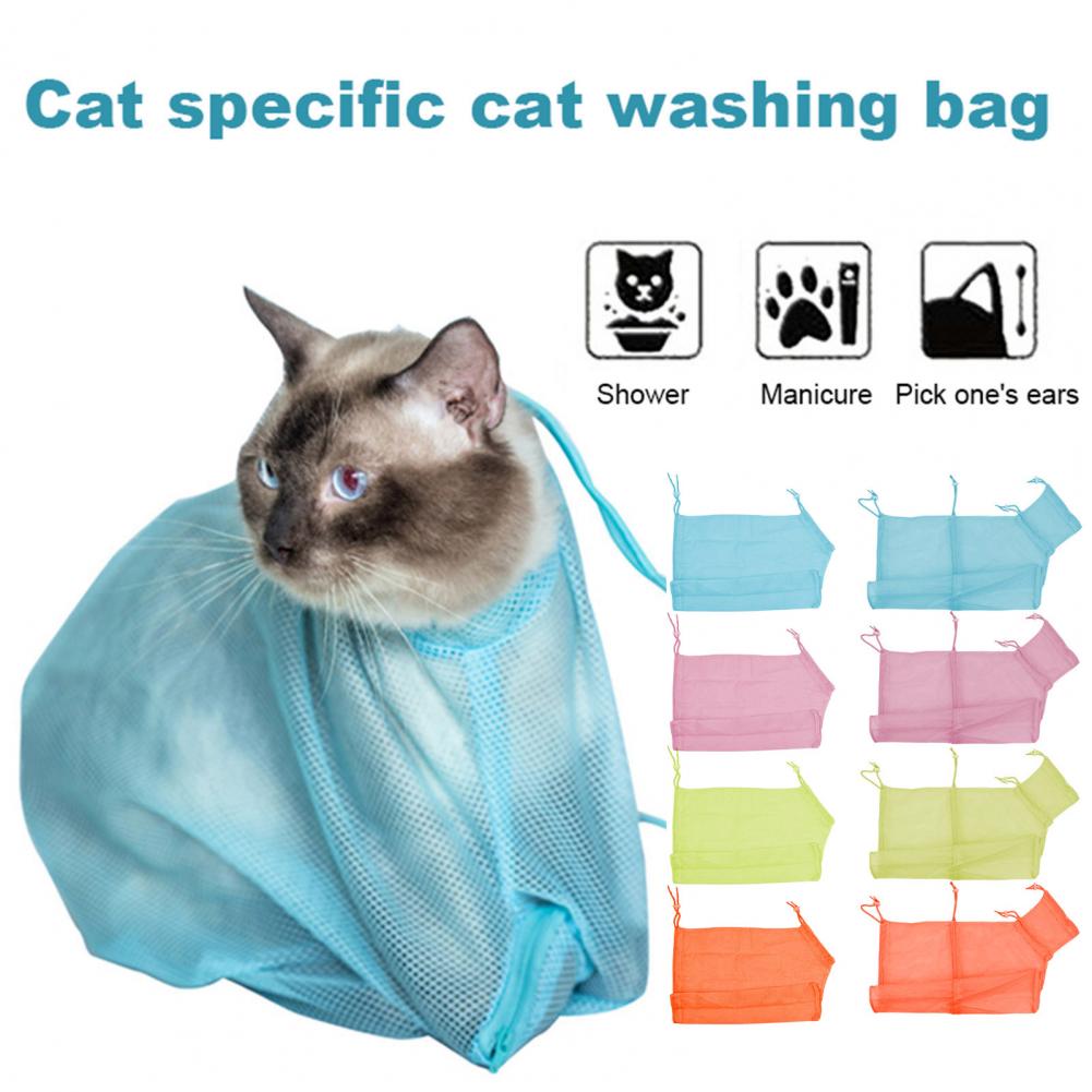 Transparent Mesh Bag Zippered Bath Pouch Adjustable Mesh Cat Grooming Bag for Nail Trimming Bathing Anti-scratch Anti-bite Pet