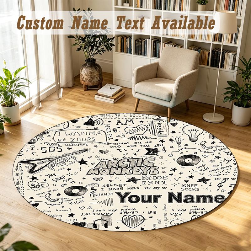 Round Rug Custom NameArctic Monkeys Pattern Non Slip Carpet Home Floor Decor