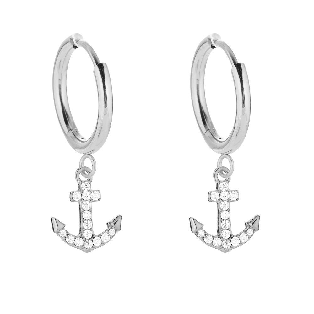 Fashion Versatile Stainless Steel White Zirconium Earrings Men's and Women's Small Fresh Starfish Shell Anchor Pendant Earrings Earrings