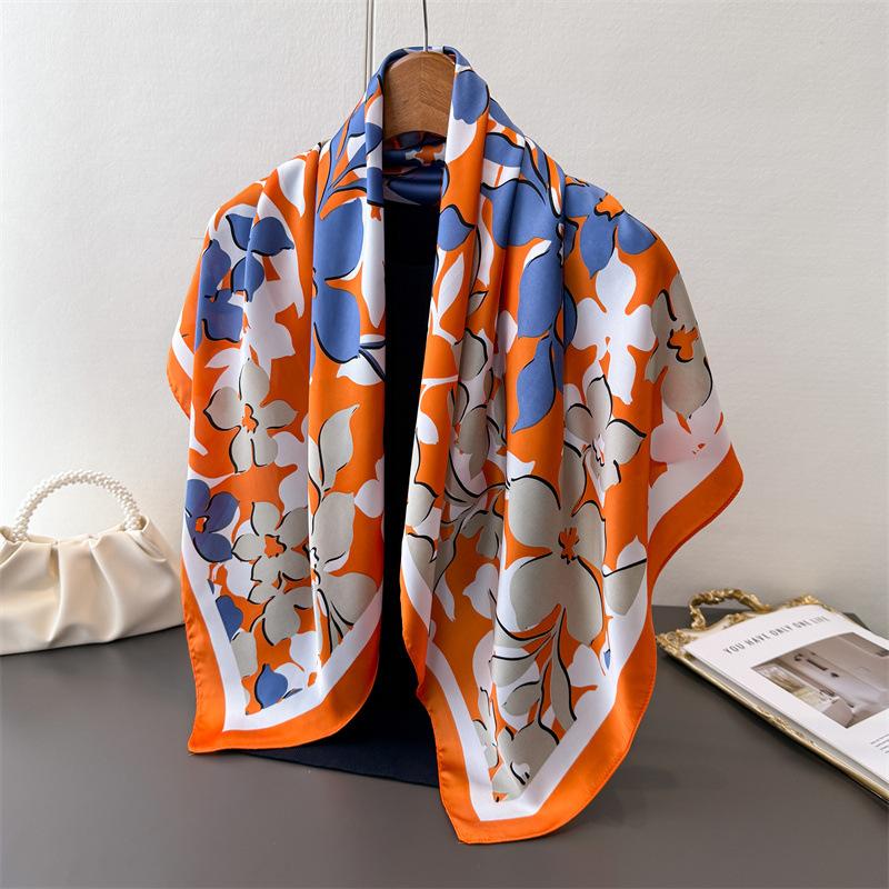 

Light Luxury Temperament Simulation Silk High-End Printing Large Square Scarf Silk Scarf Shawl Headscarf Neck Protection Scarf Decorative 90*90cm