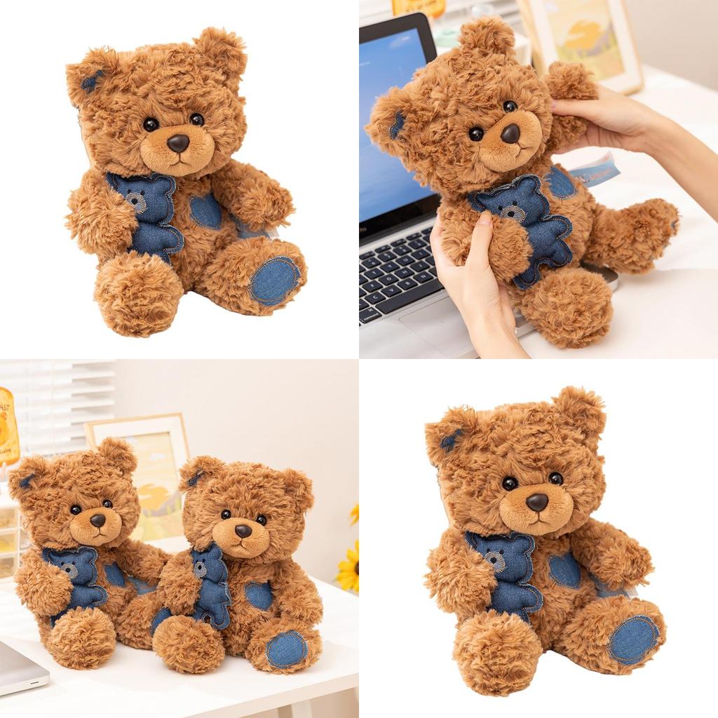 Plush Teddy Bear Pillow Embracing A Denim Doll For Kids Gift Comfort
