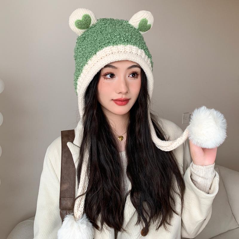 

Шапка женская Love Frog вязаная флисовая шапка зимняя теплая холодная шерстяная защитная шапка Tide average size