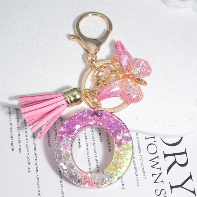 Fashion 26 English A-Z Initial Letter Resin Keychain Cute Butterfly Tassel Keyring Backpack Charm Pendent Accessories Gift