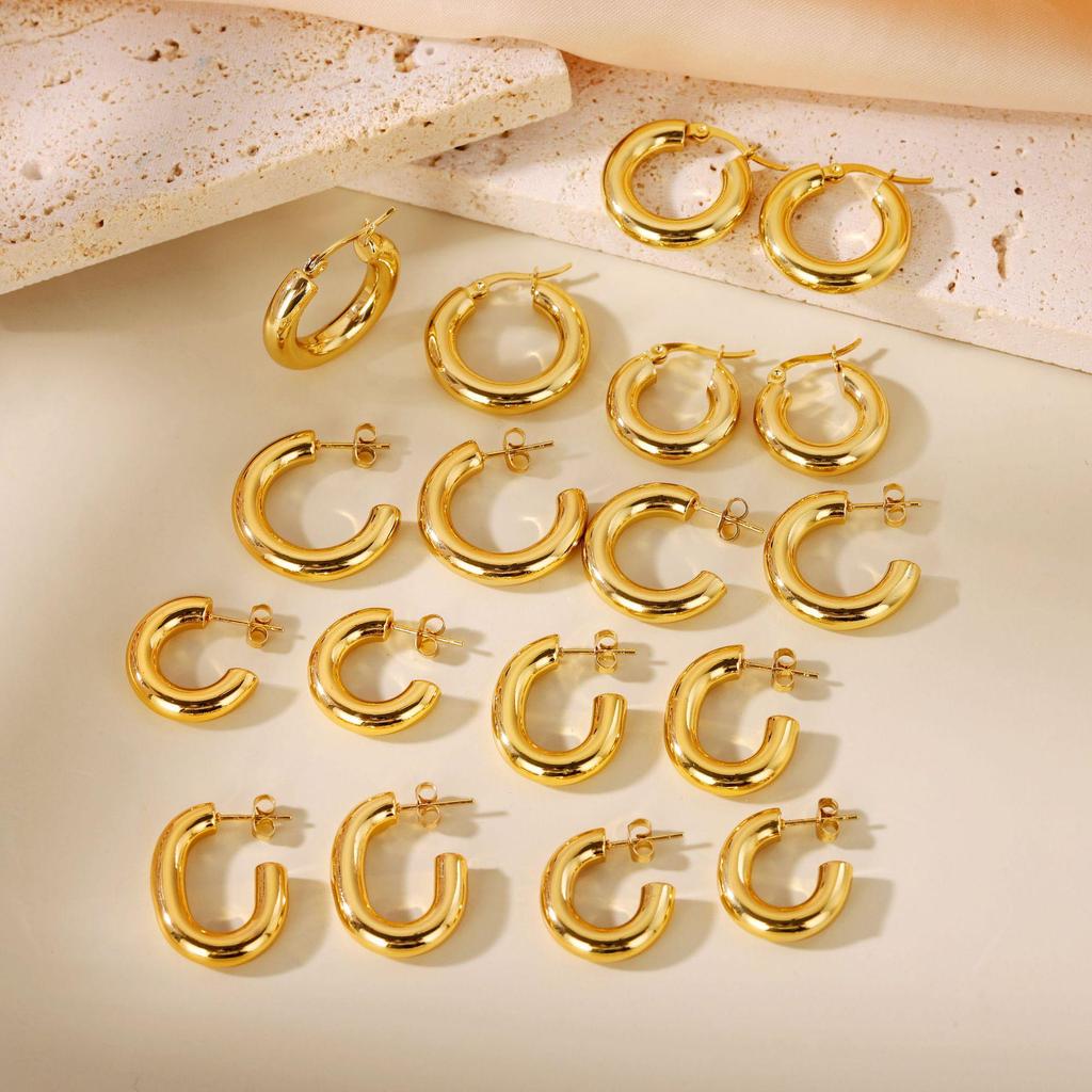 2025 European & American Trendy Titanium Steel Large Round Hoop Earrings for Women - Simple Ins Style.