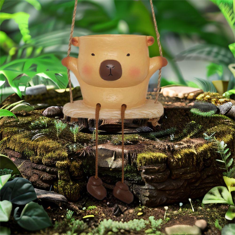 

Rustic Style Animal Planter Resin Crafts Succulent Pot Durable Swing Hanging Basket Fairy Garden Lion