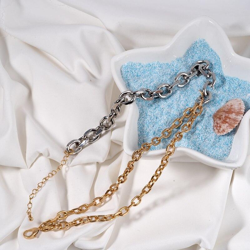 Gold Mixed Silver Color Asymmetric Chain Choker Necklace For Women Thick Chain Link Choker Necklaces Valentines Jewelry Gift