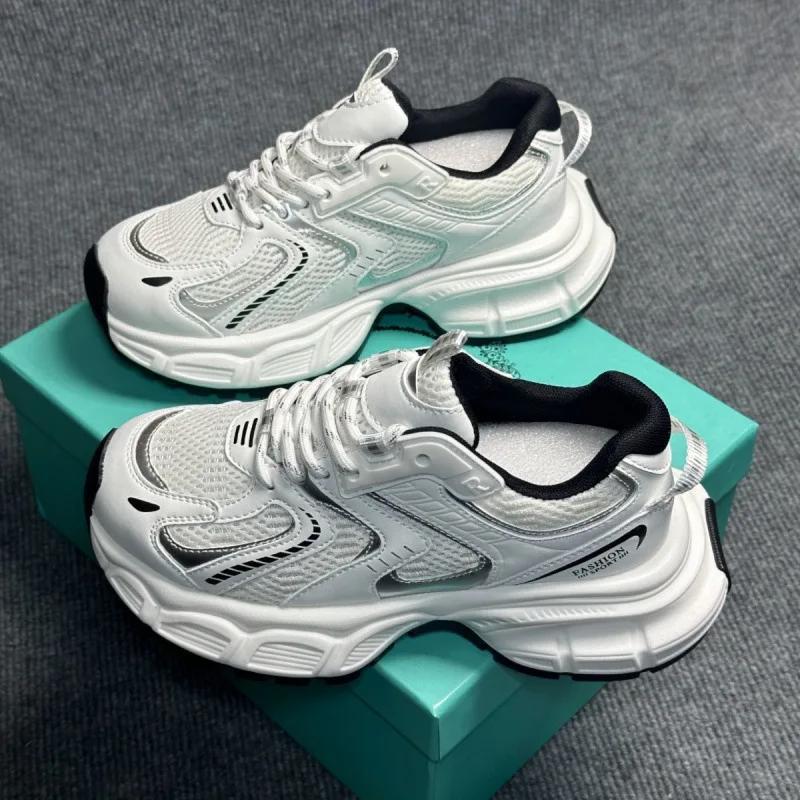 Fashion White Casual Lightweight Sports Shoes Women's 2025 Breathable New Style Thick Base Shoes Trendy Streetwear Increases Height