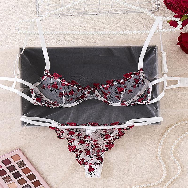 Ultra-Thin Lace Embroidered Lingerie Set - Sexy European & American Style Bra and Panties