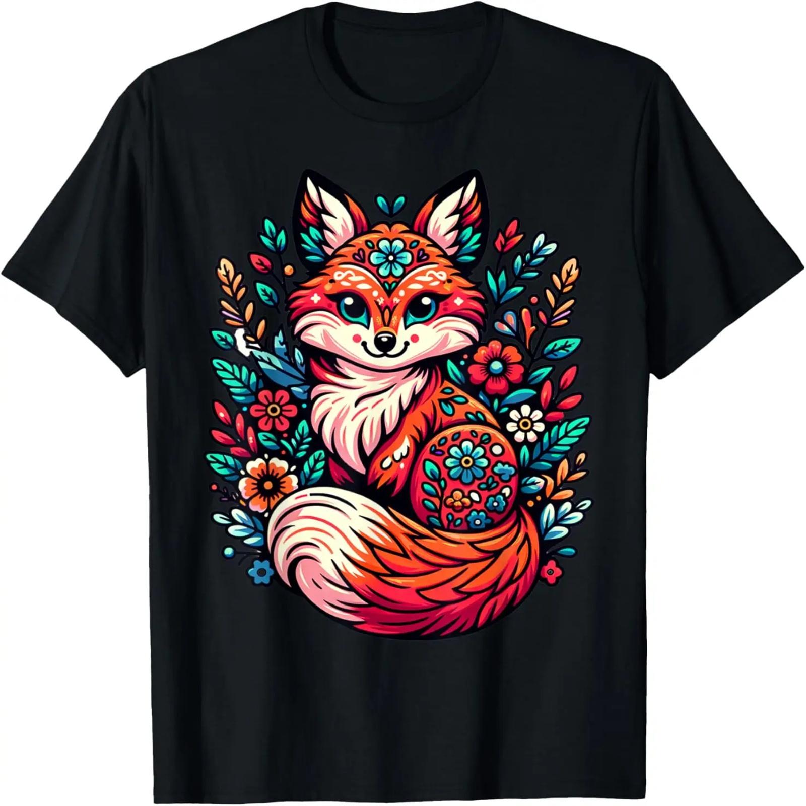 

Cute Cottagecore Floral Fox Aesthetic Girls Women Graphic T-Shirt XXXXXL чорний