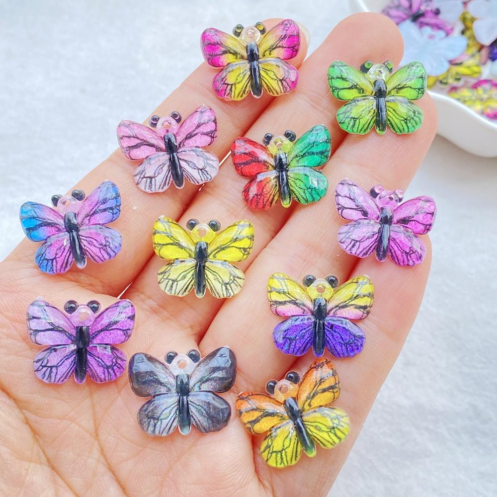 20Pcs Cute Colorful Shiny Butterfly with a Hole Flat Back Resin Scrapbooking DIY Jewelry Hairpin Craft Decoration Accessorie