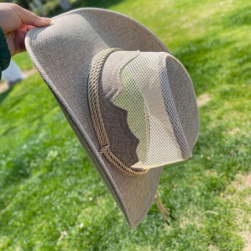 Adult Unisex Cowboy Hat for Travel Outdoor Summer Sun Hat Soft Breathable Mesh Cowgirl Hat Women Men Beach Cap Headwear
