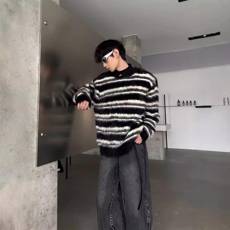 

Нишевый модный брендовый свитер в черно-белую полоску для мужчин на осень и зиму, свободный, мягкий и вощеный, ленивый, с круглым вырезом 2XL