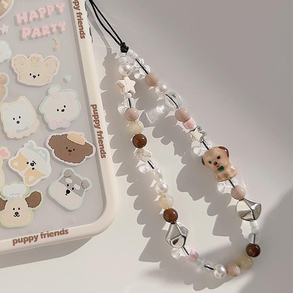 Japanese and Korean ins pearl bear bracelet beaded pendant pendant universal mobile phone lanyard ccd camera wristband rope chain