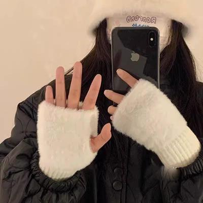 Neukundenrabatt: Damen Woll Halbfingerhandschuhe - Plüschig, Vielseitig, Fingerlose Winter Strick Handgelenkwärmer