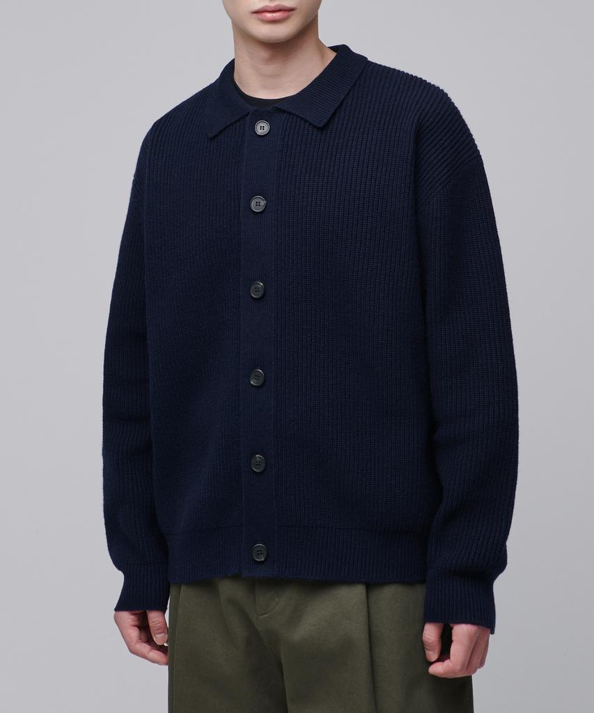 Musinsa Standard Oversized Ribbed Collared Cardigan [Navy]