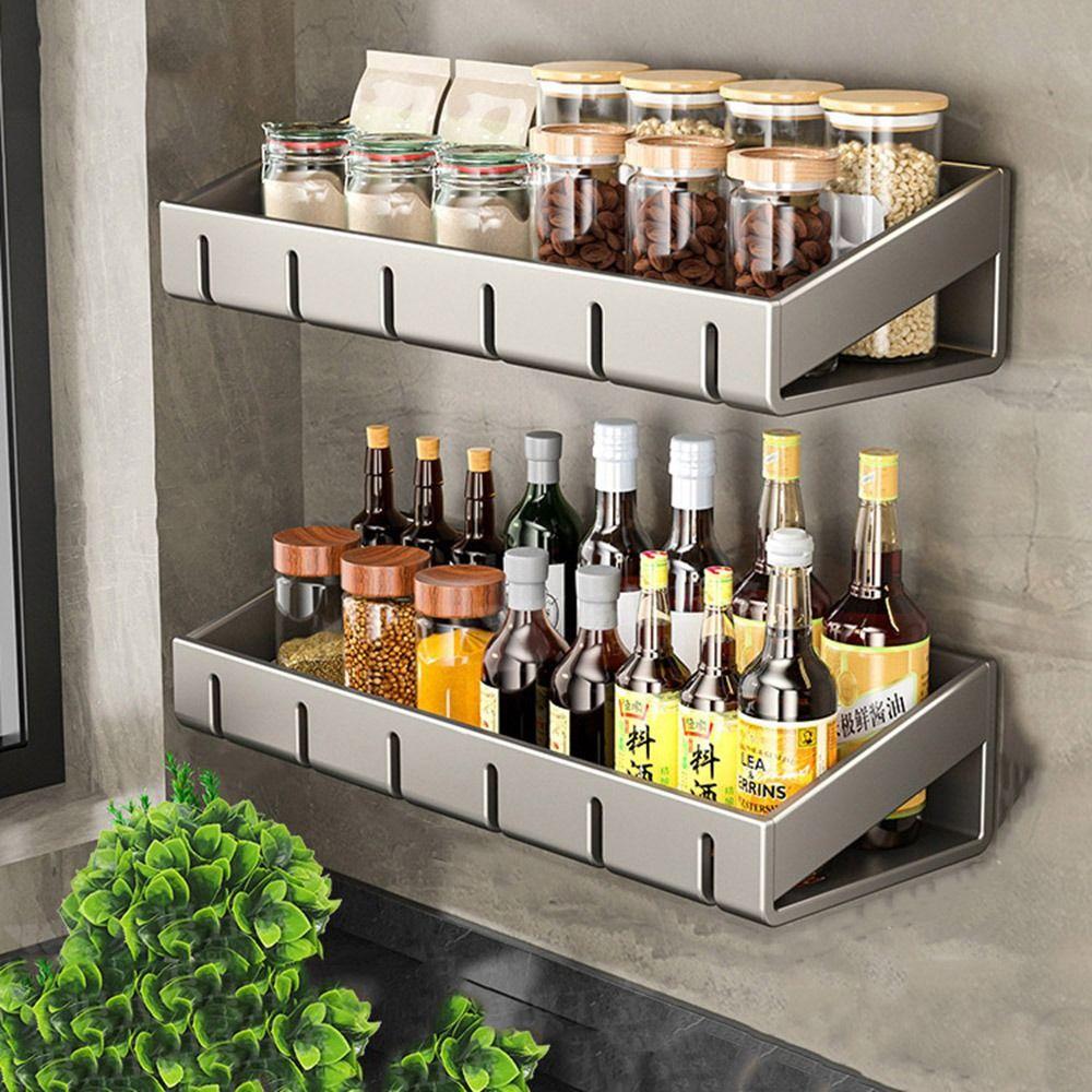 Wall Mounted Spice Storage Rack Non-Punching Condiment Rack  Bathroom