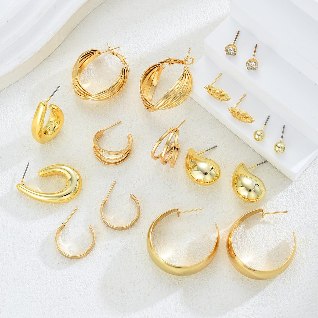 18pcs Bohemian Geometric Water Drop Earring Set Gold Color Zircon Multi Shaped Stud Earrings for Women Daily Party Jewelry Gifts