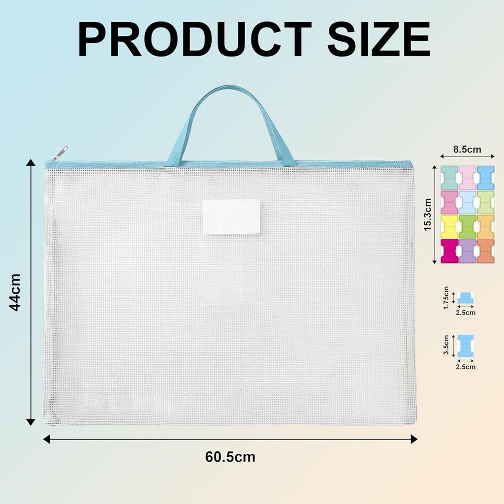 A2 Zipper File Bags Mesh Portfolio Art Supply Bag Water Proof Plastic Folder with Handle for Posters Drawings School