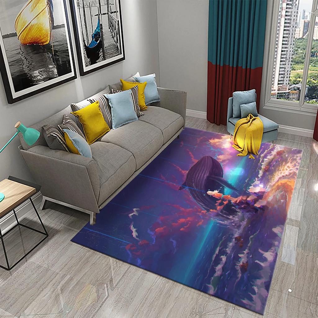 3D Cartoon Whale Carpet Large Rug for Living Room Bedroom Decor Floor Rugs Bathroom Kitchen Entrance Door Non-slip Mat Area Rug