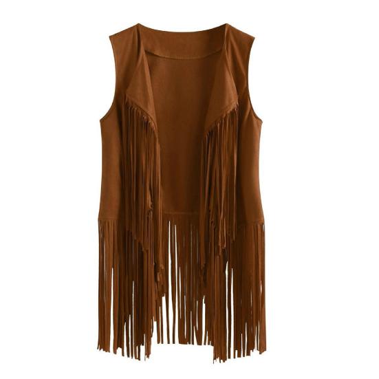 

Женский жилет с бахромой, ретро безрукавка, ковбойский западный наряд, кардиган с кисточками с открытой передней частью, верхняя одежда M хаки