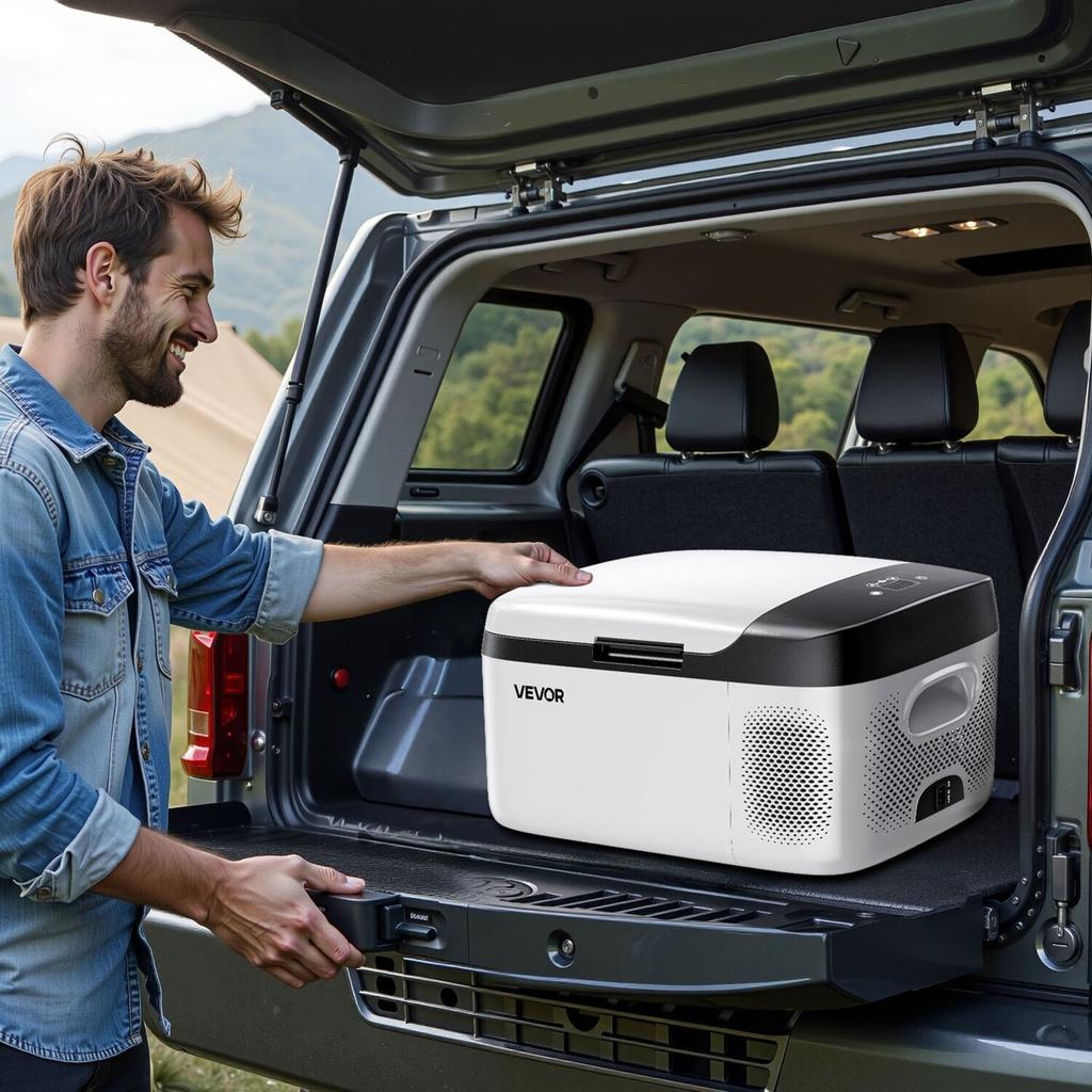 Frigorifero per Auto, Compressore Elettrico Raffreddatore DC 12/24V AC100-240V, da -20°C a 20°C Frigorifero per Auto con Controllo APP, Congelatore per Auto da 15L per Camper, Campeggi,