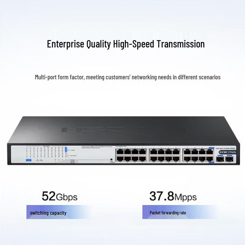 H3C S1226F-HPWR 24-Port Gigabit PoE Unmanaged Switch with 10G Uplinks