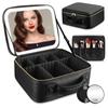 Travel Makeup Bag with Mirror of LED Lighted Portable Train Case with Adjustable Dividers and Detachable 10x Magnifying Mirror