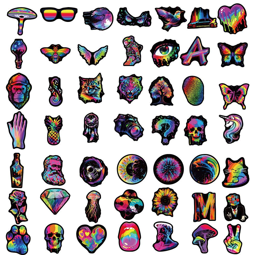 50 Cartoon Black Edge Rainbow Graffiti Stickers Personalized Decorative Guitar Notebook Suitcase DIY Waterproof