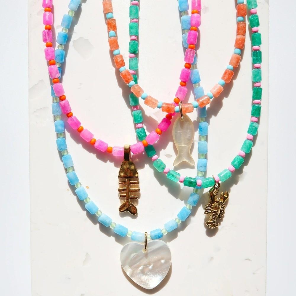 Bohemian Fishbone Pendant Bead Necklace White Shell Heart DIY Choker Necklaces Women