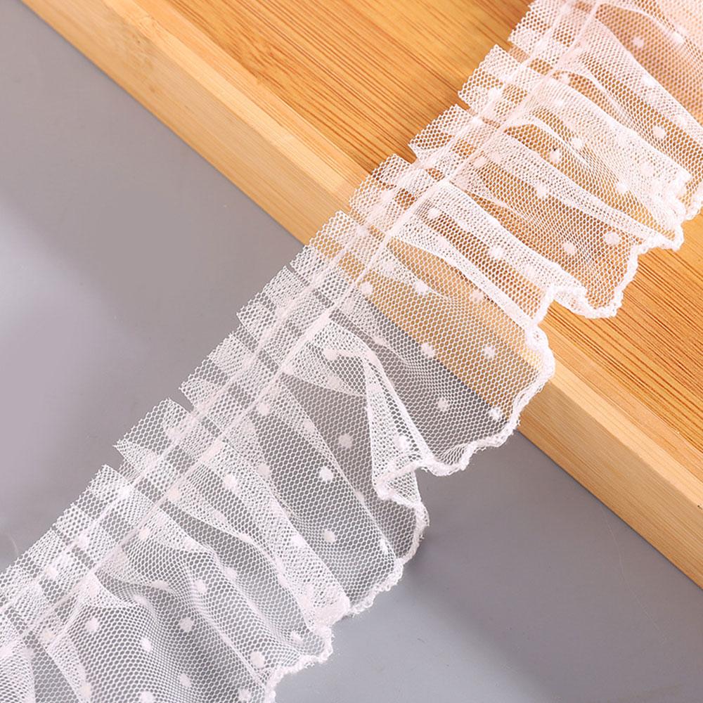 Luxury 5cm Wide 3D Pleated Lace Ribbon Black White Polka Dot Embroidery Ruffle Trim for DIY Doll Clothing Accessories