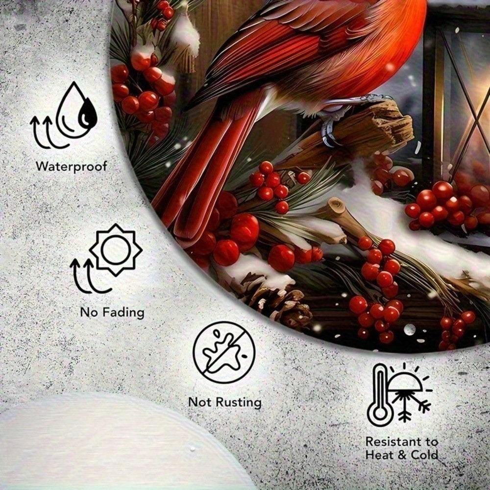 Vintage Metal Tin Sign Red Cardinal Winter Wreath Oil Lamp Retro Wall Decor for Home Bar Cafe Rustic