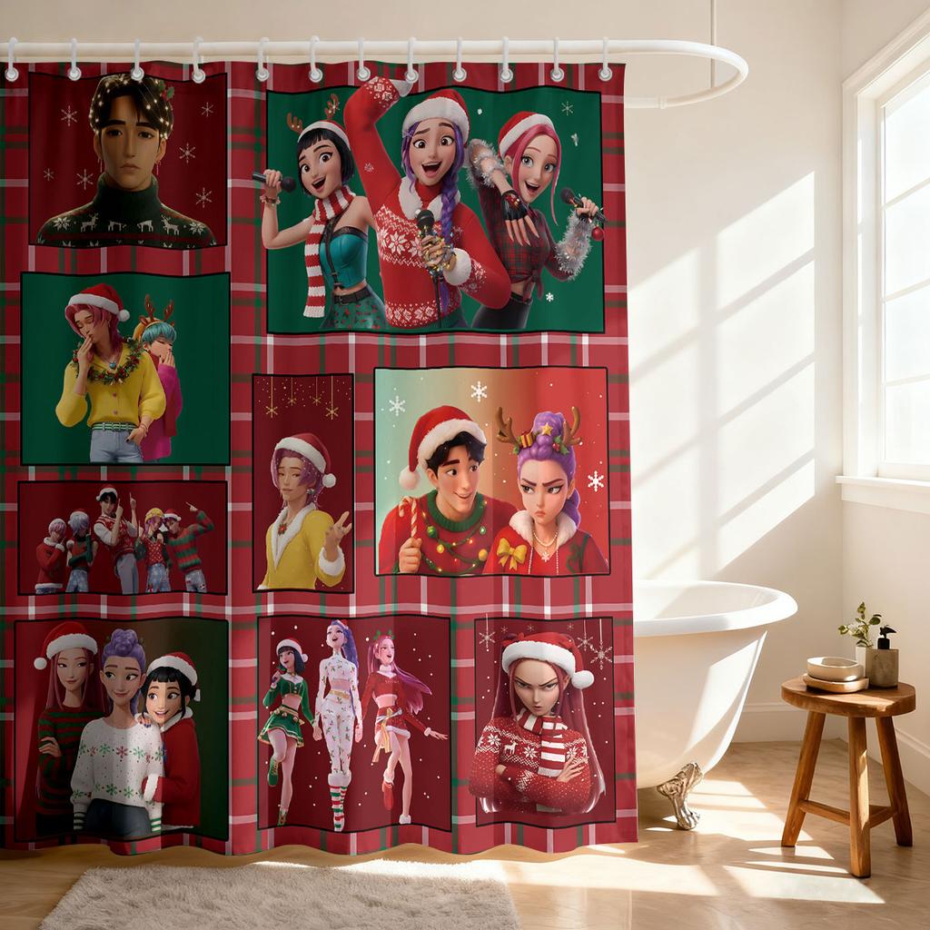 1Pc K-Pop Demon Hunters Printed Waterproof Shower Curtain Privacy Hanging Curtain With 12 Hooks Multiple Sizes Machine Washable