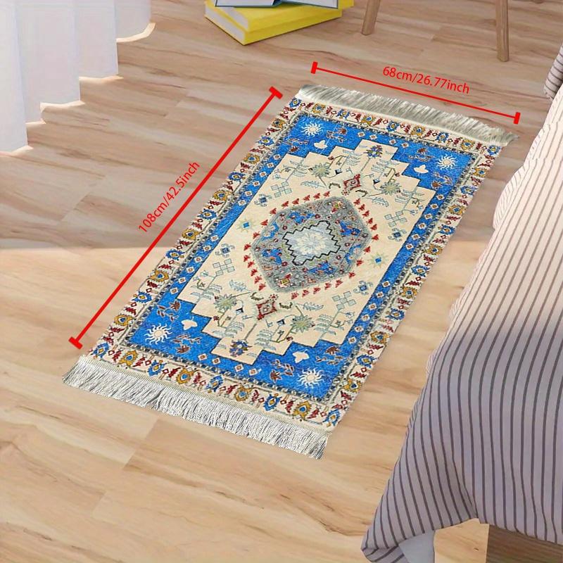 

VIKAMA Vintage Persian Pattern Prayer Rug Blue & Beige Islamic Worship Mat with Tassels Prayer Mat Home Decoration 48x98cm 19x39inch