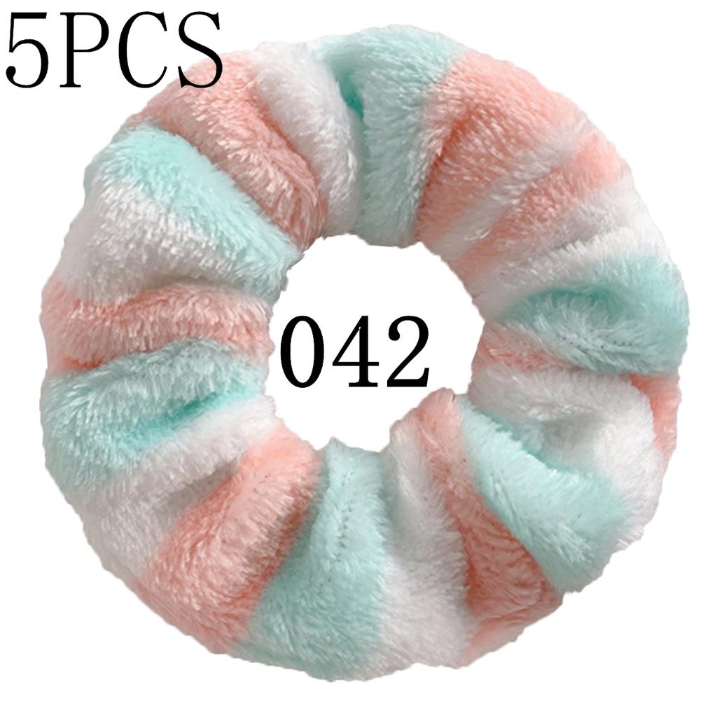 5pcs/lot Hair Scrunchies Furry Elastic Band Women Girl Ponytail Holder Accessories Plush Faux Fur Soft Colorful Patch Warm