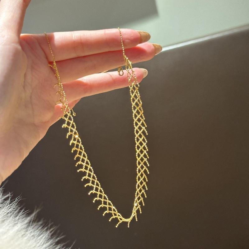 

Ретро Великолепное Блестящее Кружево Плетение из Бисера Сетчатое Ожерелье Дворцовый Стиль Высокое Качество Многослойная Цепочка Ювелирное Изделие Подарок 45cm