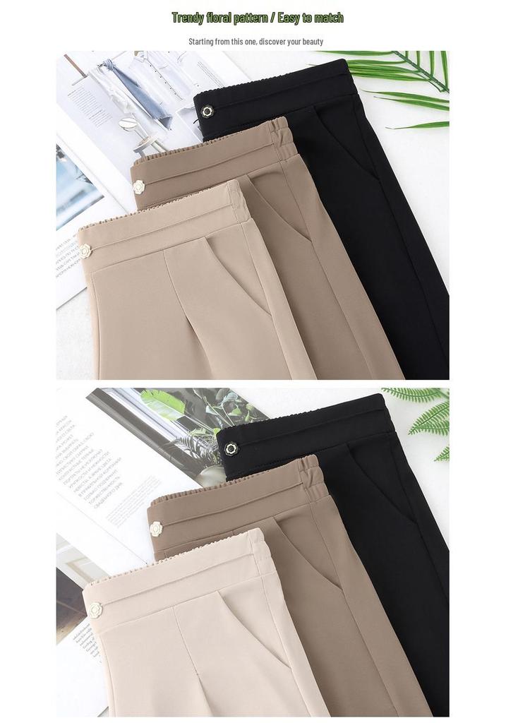 Stylish Ice Silk High Waisted Pants for 50-Year-Old Women - Loose, Elastic, Straight-Leg Summer Casual Wear