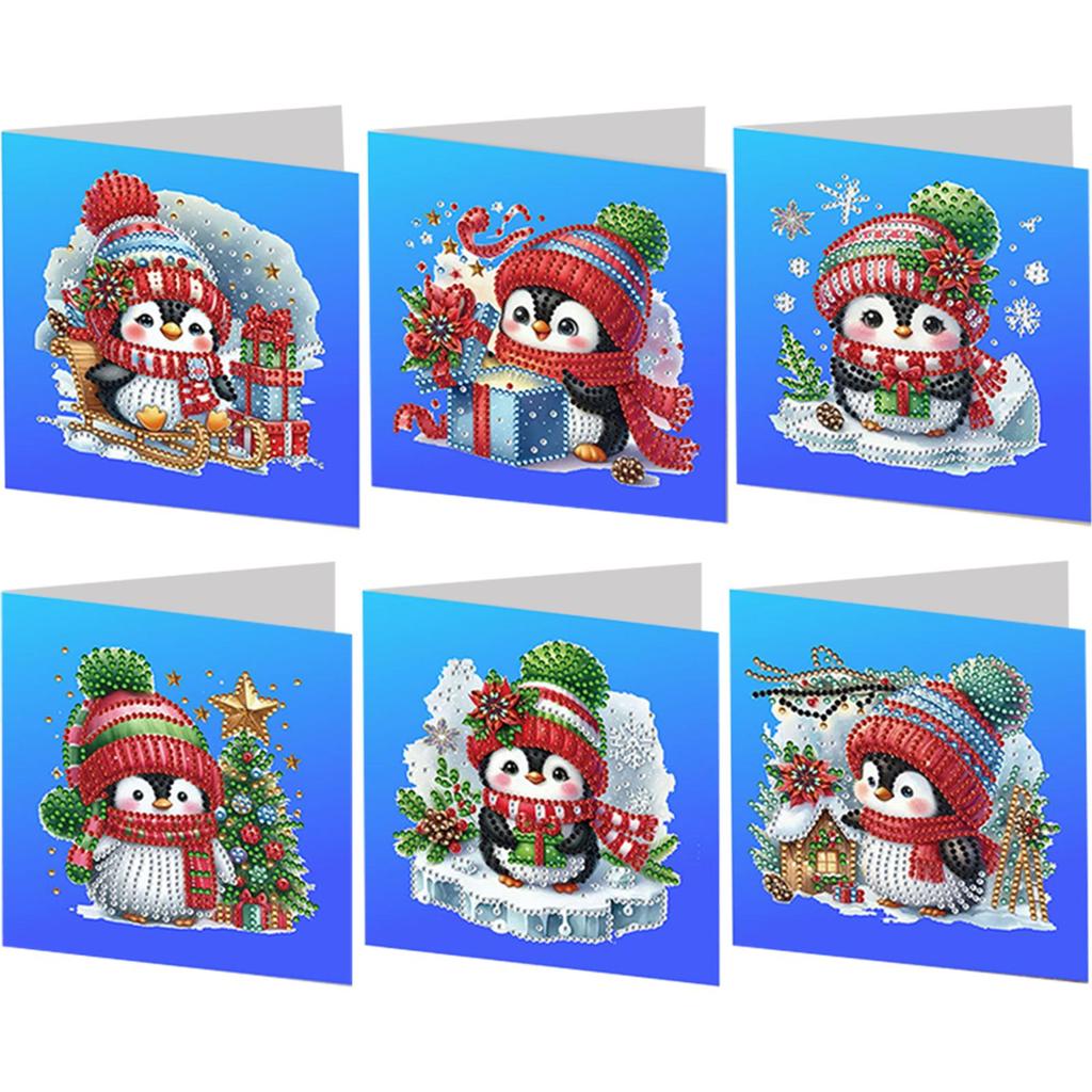 6pcs DIY Rhinestone Diamond Art Mosaic Postcards Xmas Theme Diamond Art Greeting Cards for Holiday Blessings Christmas Gift