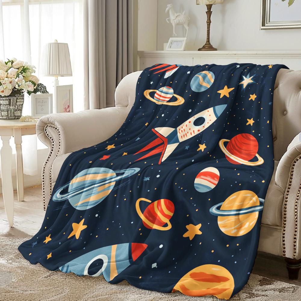 Rocket  Space Flannel Blanket  Soft Warm  NapsCampingTravel Throw  Perfect Gift for FriendsFamily