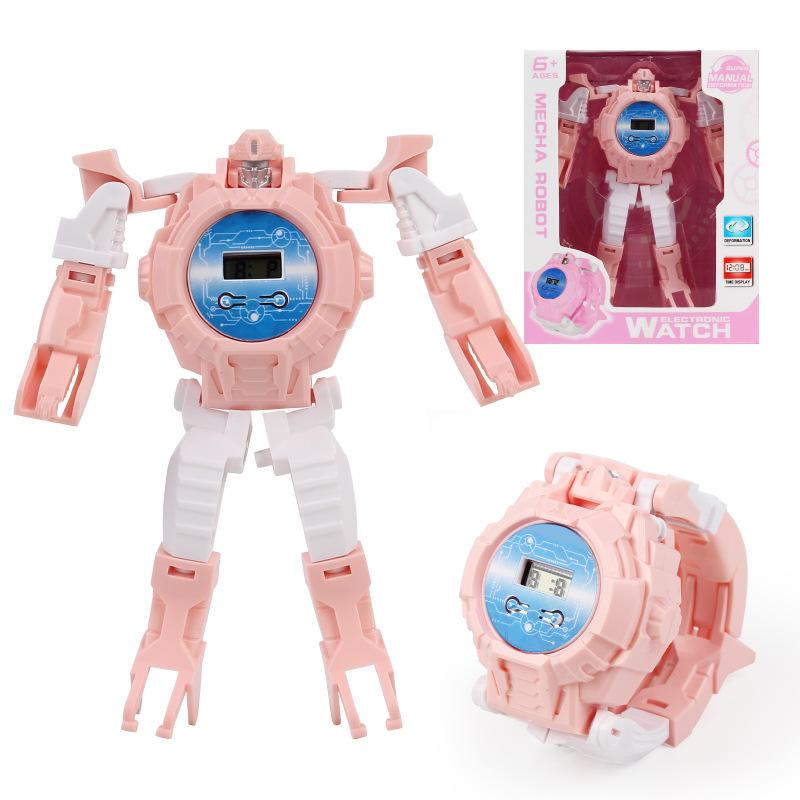 

Трансформирующиеся часы-робот детские электронные две формы игрушка подарок на день рождения для детей Pink